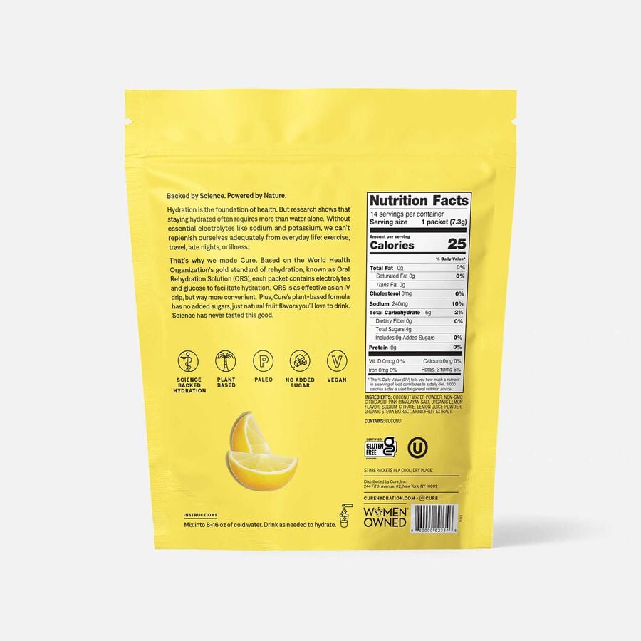 Cure Hydrating Lemonade Electrolyte Mix, 14 ct. Pouch (2-Pack), , large image number 1