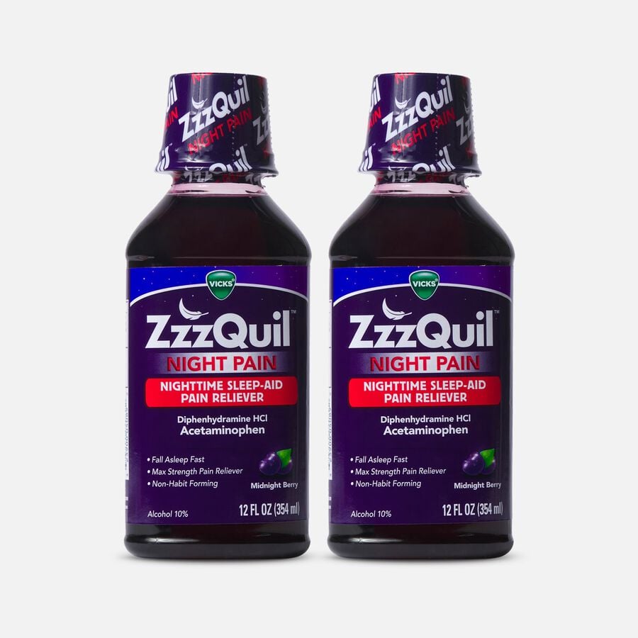 Vicks ZzzQuil Night Pain & Sleep Aid, Midnight Berry, 12 fl oz. (2-Pack), , large image number 0