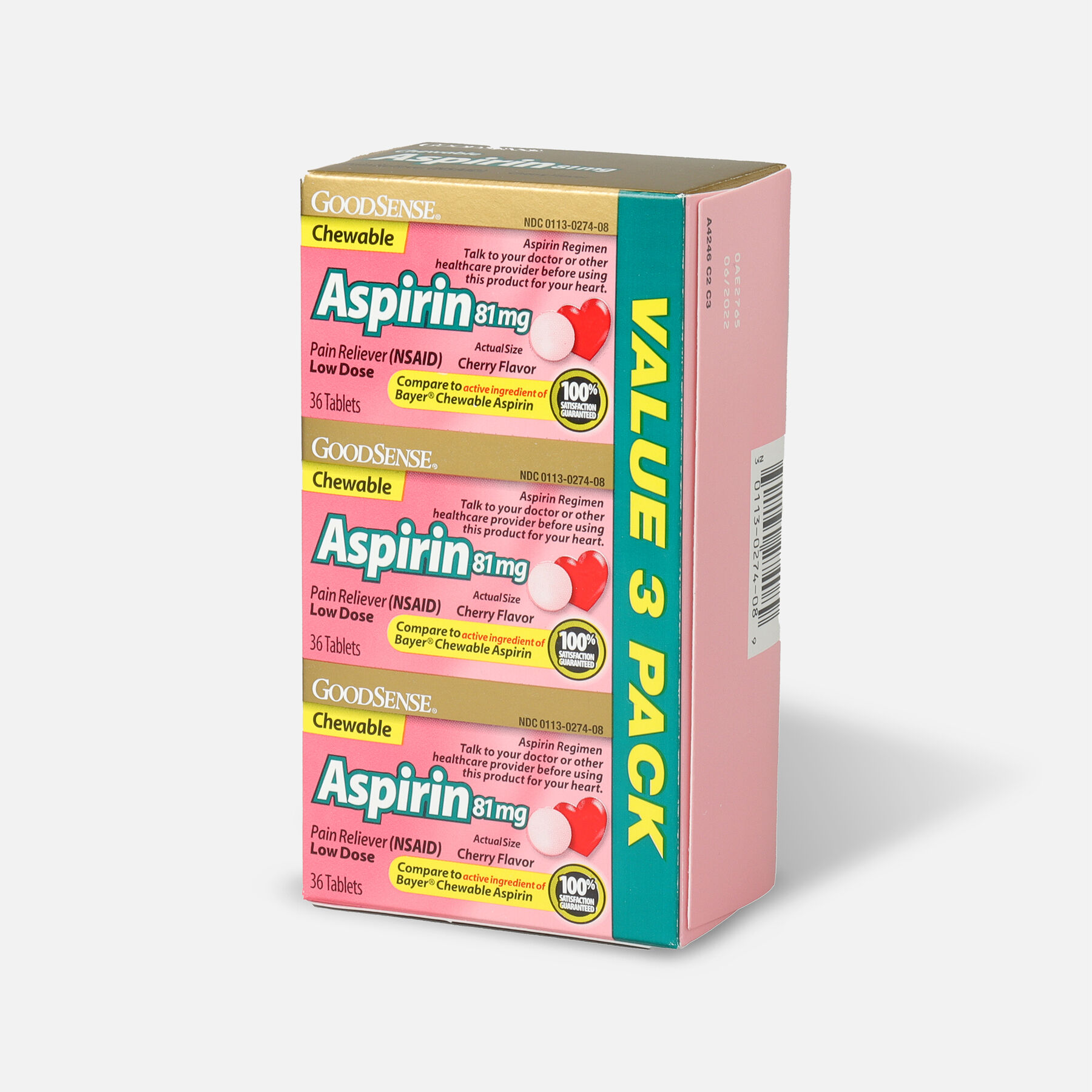 GoodSense® Aspirin 81 mg Low Dose Chew Tabs Cherry Flavor, 3/36 ct