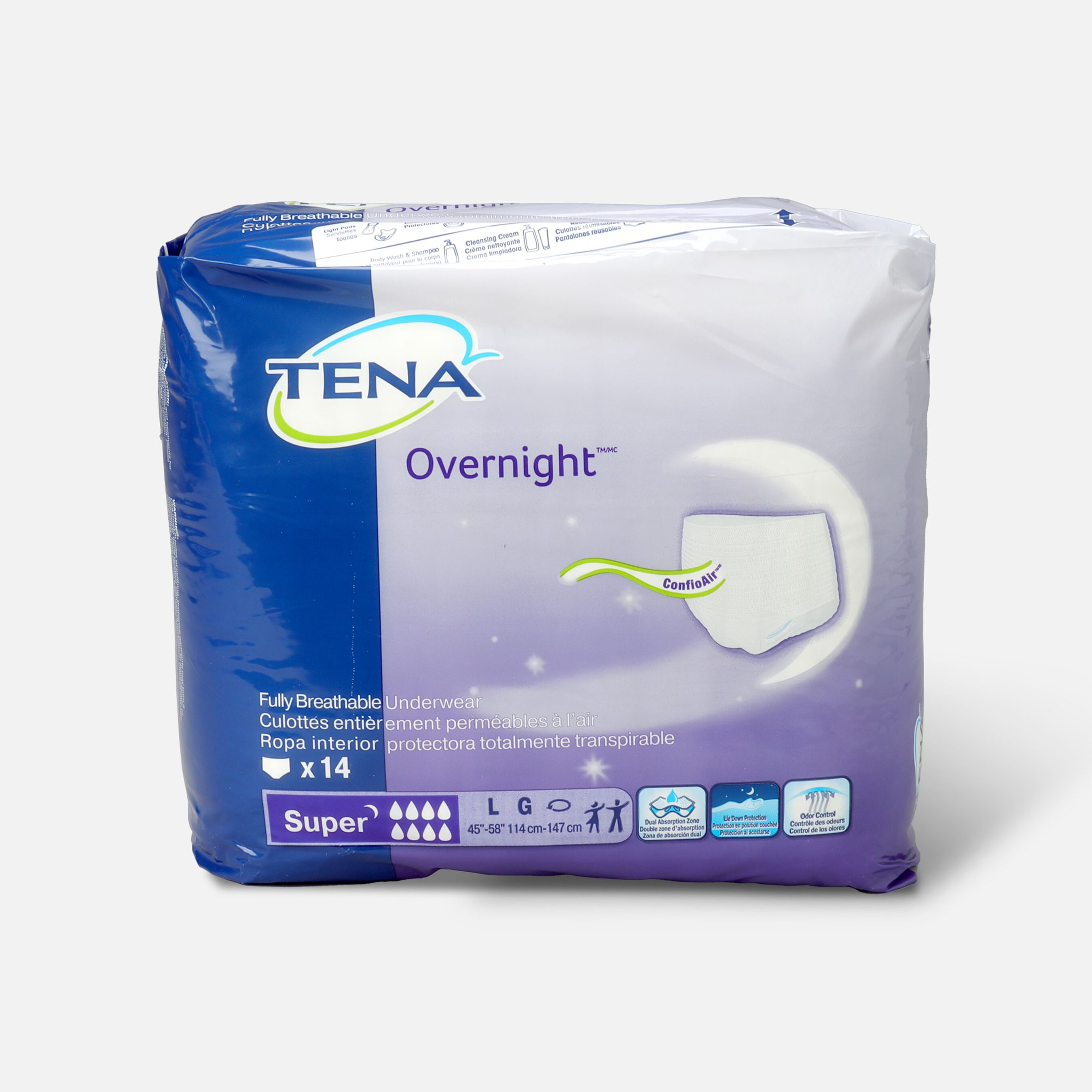 TENA Protective Underwear, Overnight Super, Medium 34" 44"