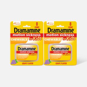 Dramamine Motion Sickness Relief for Kids, Grape Flavor, 8 ct. (2-Pack)
