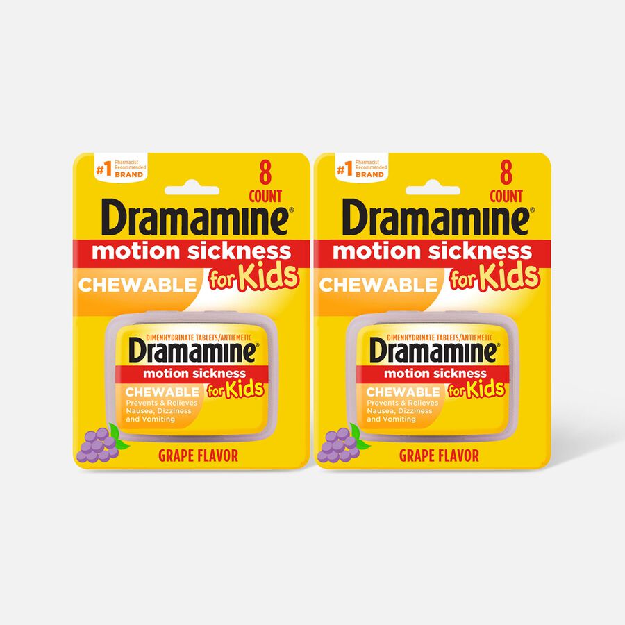 Dramamine Motion Sickness Relief for Kids, Grape Flavor, 8 ct. (2-Pack), , large image number 0