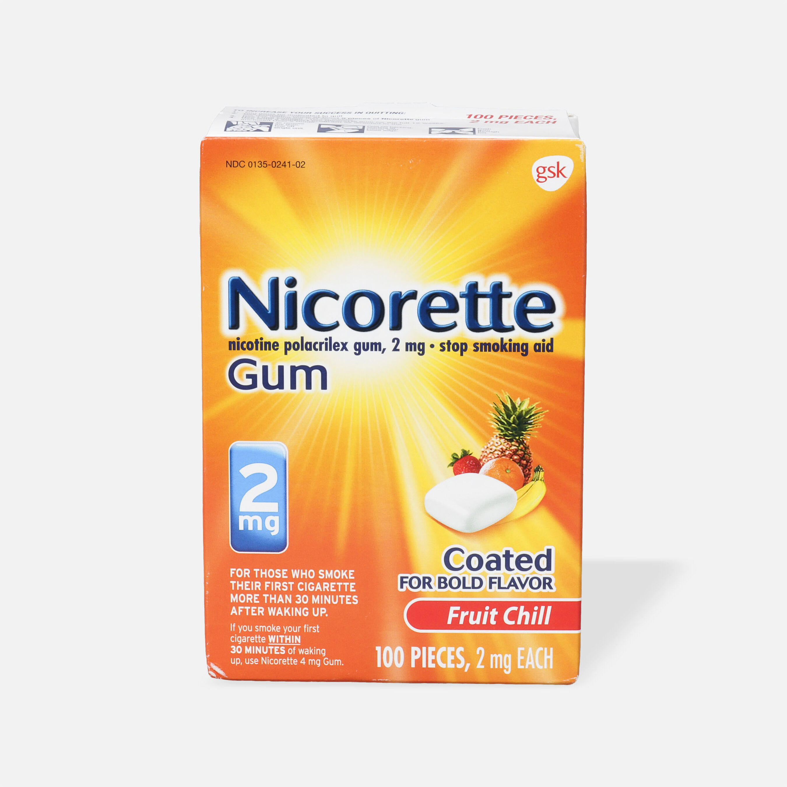 Nicorette Nicotine Gum, Fruit Chill, 2mg, 100 ct