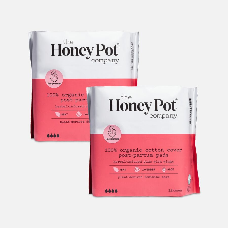 The Honey Pot 100% Organic Top Sheet Postpartum Herbal Pads with Wings, 12 ct. (2-Pack), , large image number 0