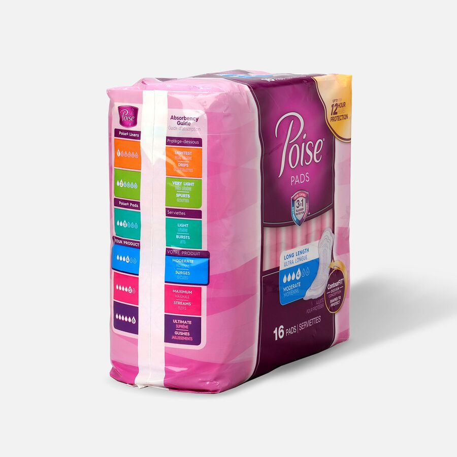 Poise® Moderate Absorbency Pads, Long Length, 16 ct., , large image number 2