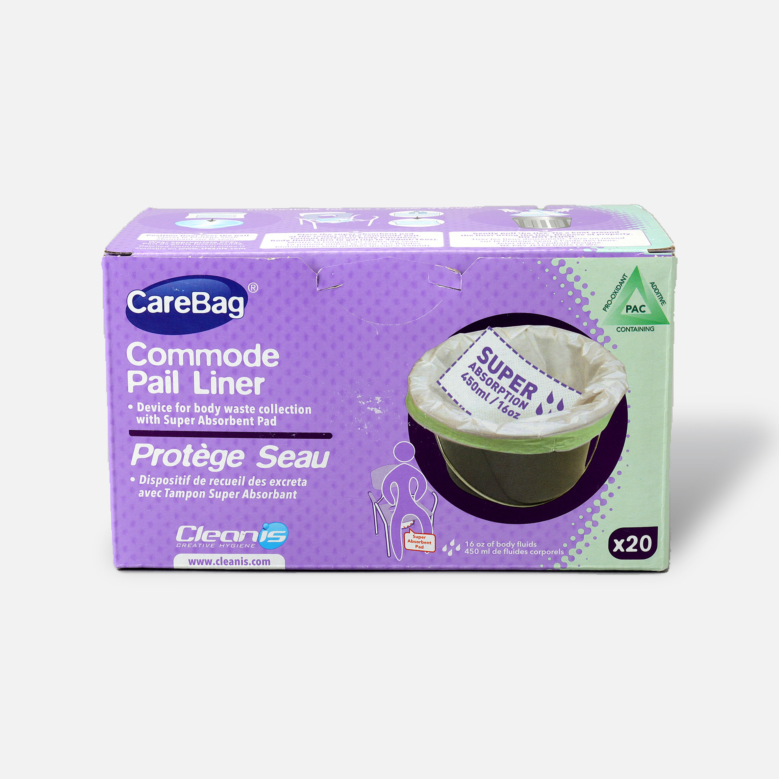 Carebag Commode Liners with Super Absorbent Pad, 20 bags