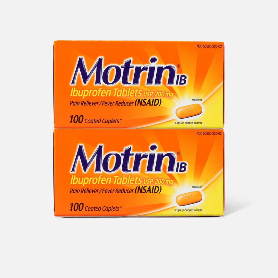 Motrin IB Ibuprofen Pain Reliever/Fever Reducer, 200 mg, Caplets, 100 ct. (2-Pack), , large image number 0