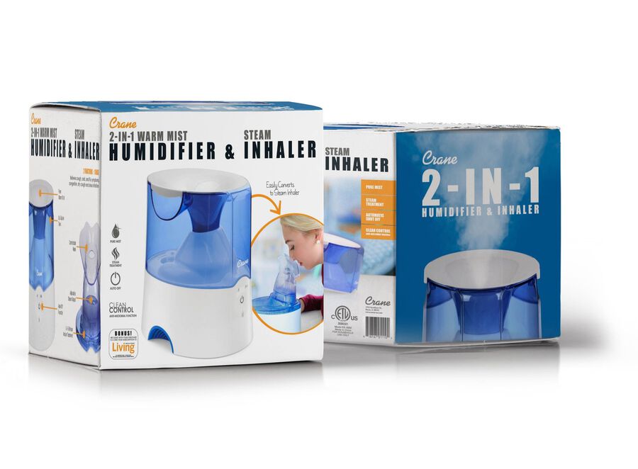 Crane Classic 2in1 Warm Mist Humidifier and Steam Inhaler, Blue/White