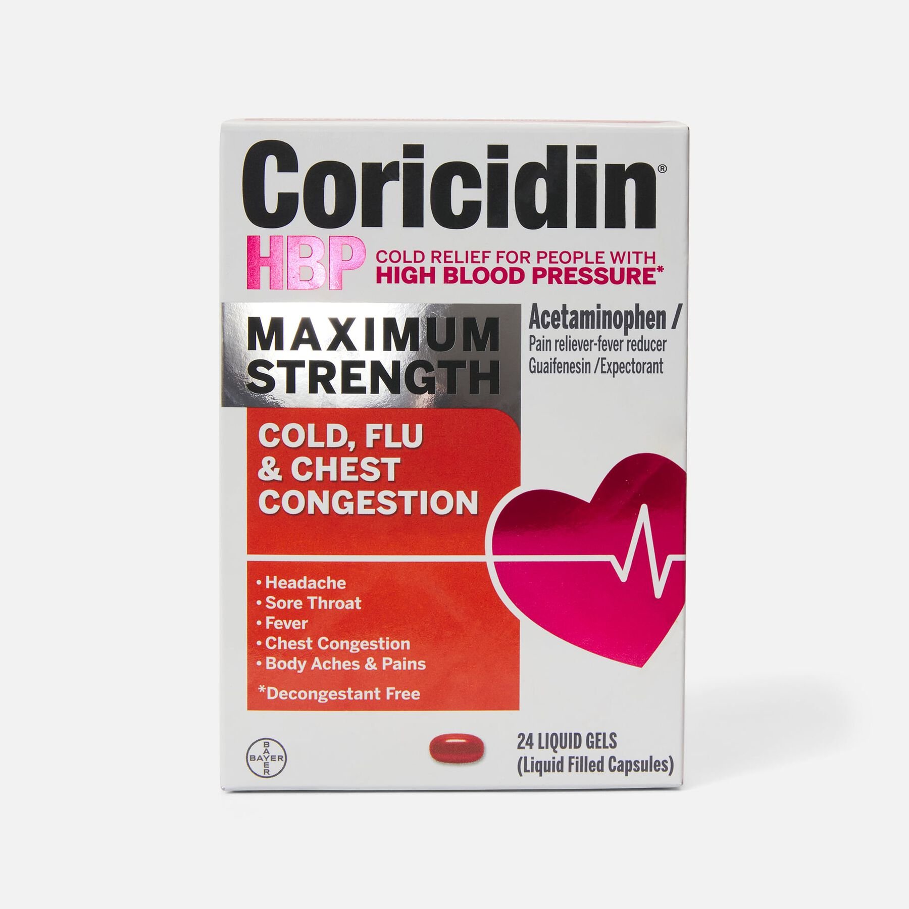 Hsa Eligible Coricidin Hbp Maximum Strength Cold Cough And Flu Medicine Liquid Gels Hsa Eligible 9803