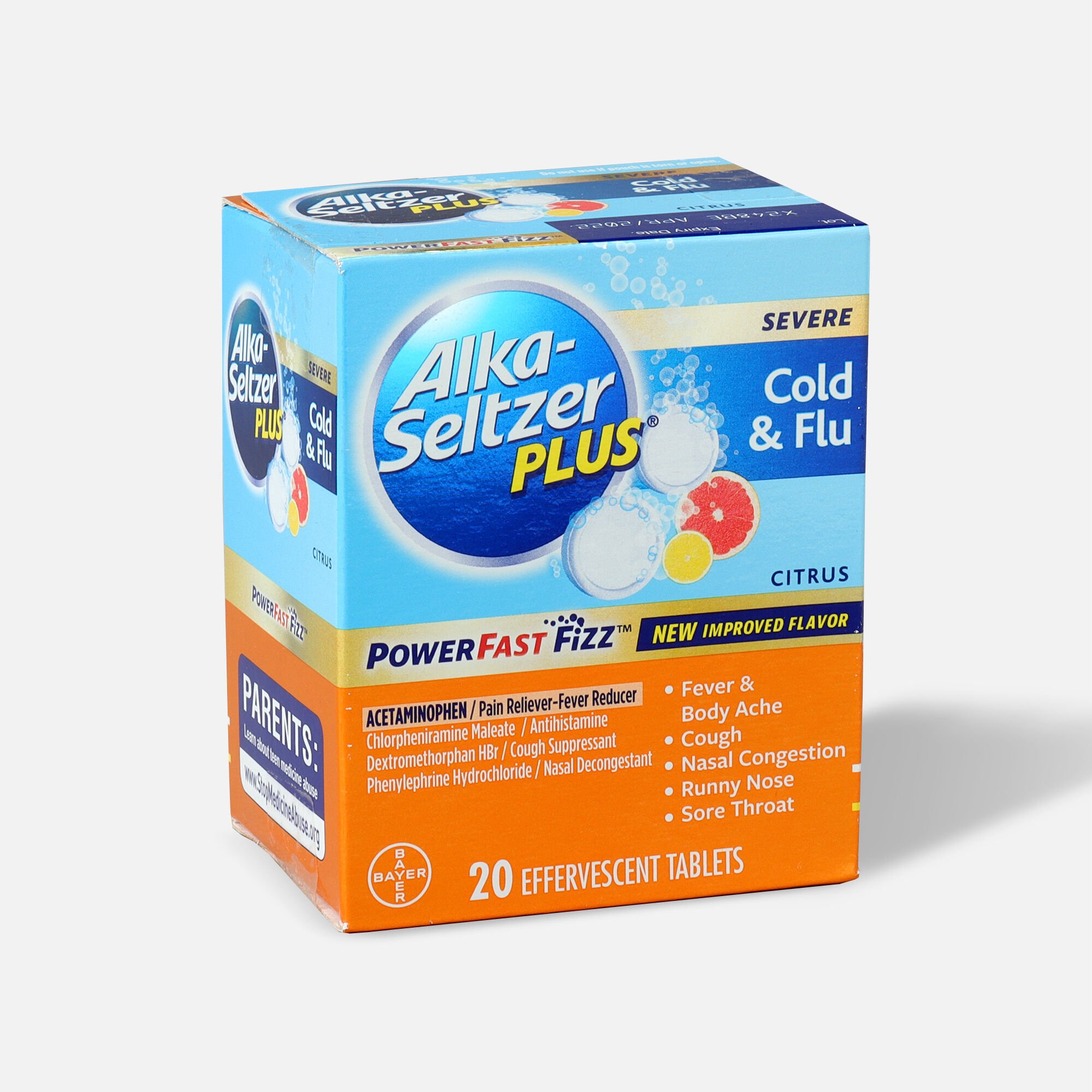 Alka-Seltzer Plus Severe Cold & Flu Powerfast Fizz Tablets, Citrus - 20 Ct