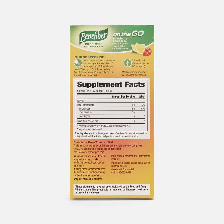 Benefiber On The Go Prebiotic Daily Fiber Supplement Powder Sticks, Strawberry Lemonade, 24 ct., , large image number 2