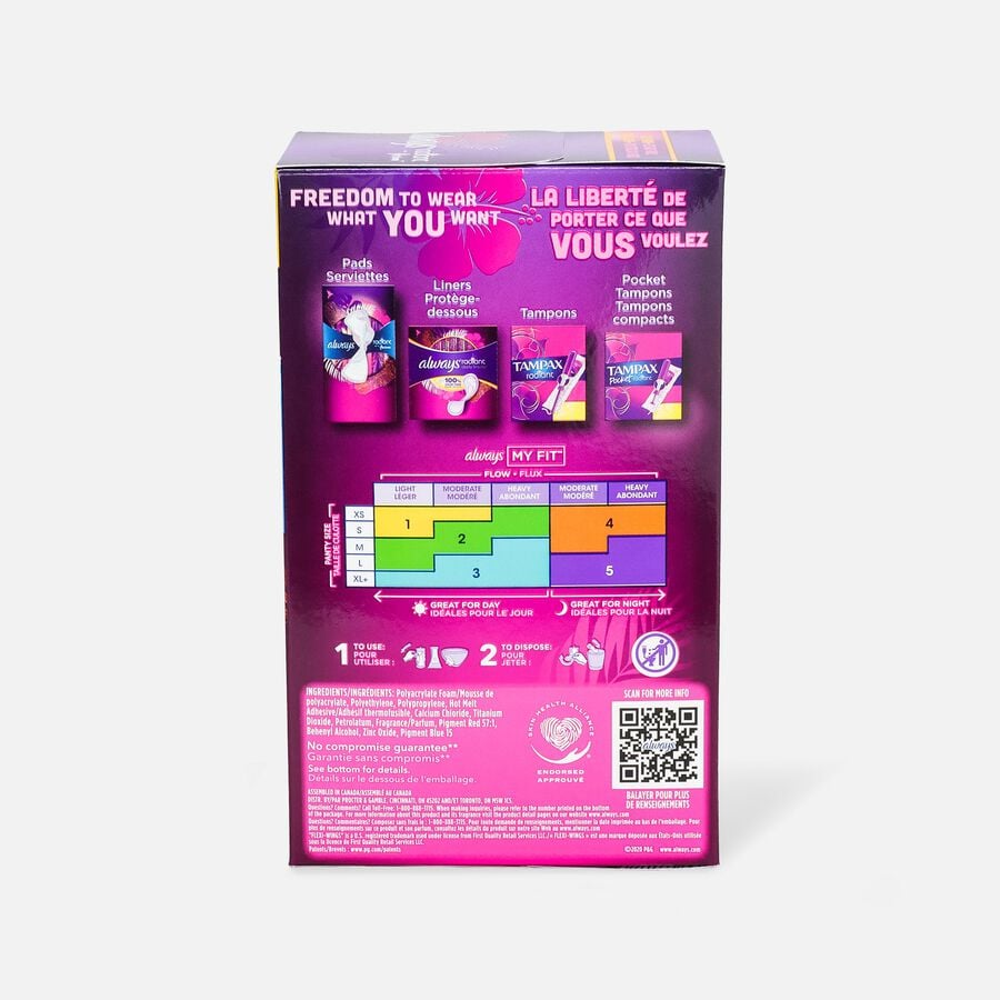 Always Radiant FlexFoam Pads for Women Size 3, Extra Heavy Flow Absorbency, with Wings, Scented, 22 ct., , large image number 1