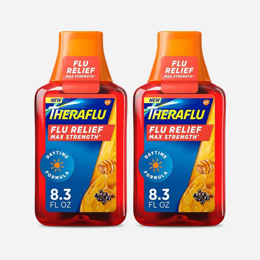 TheraFlu Max Strength Daytime Flu Relief Syrup, Honey Elderberry Flavor, 8.3 fl oz. (2-Pack), , large image number 0