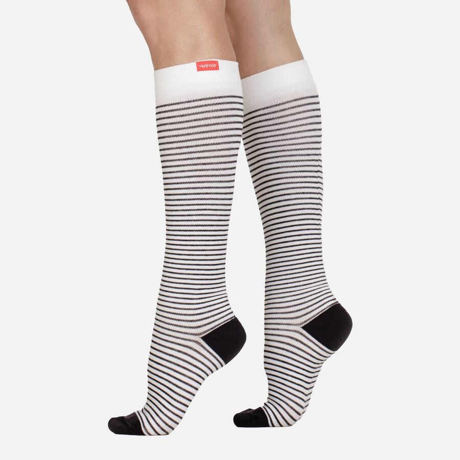 VIM & VIGR Cotton Compression Socks, Pinstripe, Cream and Black, 30-40 mmHg, , large image number 0