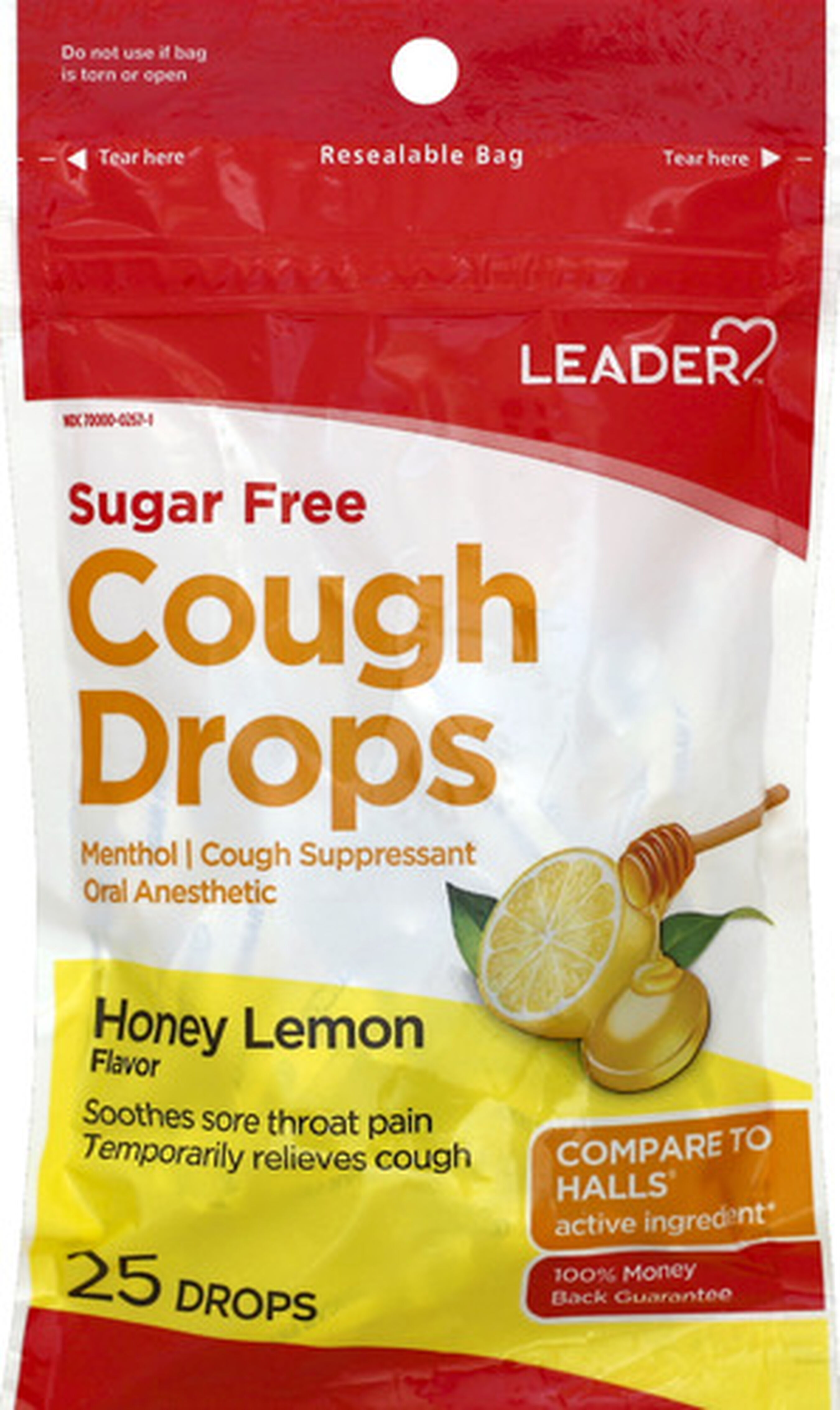 LEADER™ Cough Drops Sugar Free Honey Lemon 25 ct