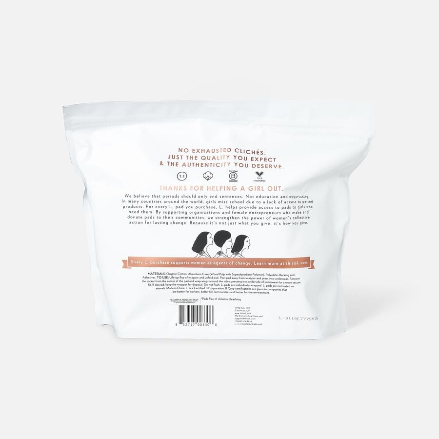 L. Chlorine Free Ultra Thin Pads Regular Absorbency, Organic Cotton, 42 ct., , large image number 1