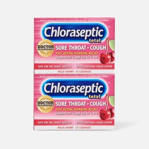 Chloraseptic Total, Wild Cherry, Sore Throat and Cough Lozenges, 15 ct. (2-Pack)