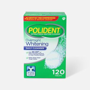 Polident Overnight Whitening Antibacterial Denture Cleanser Tablets - 120 ct.