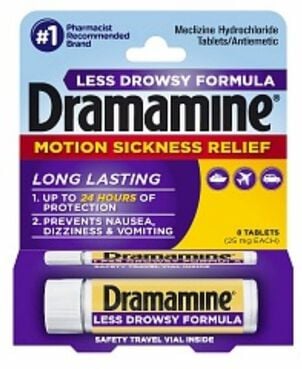 Dramamine Motion Sickness Relief Tablets, Less Drowsy Formula, 8 ct.