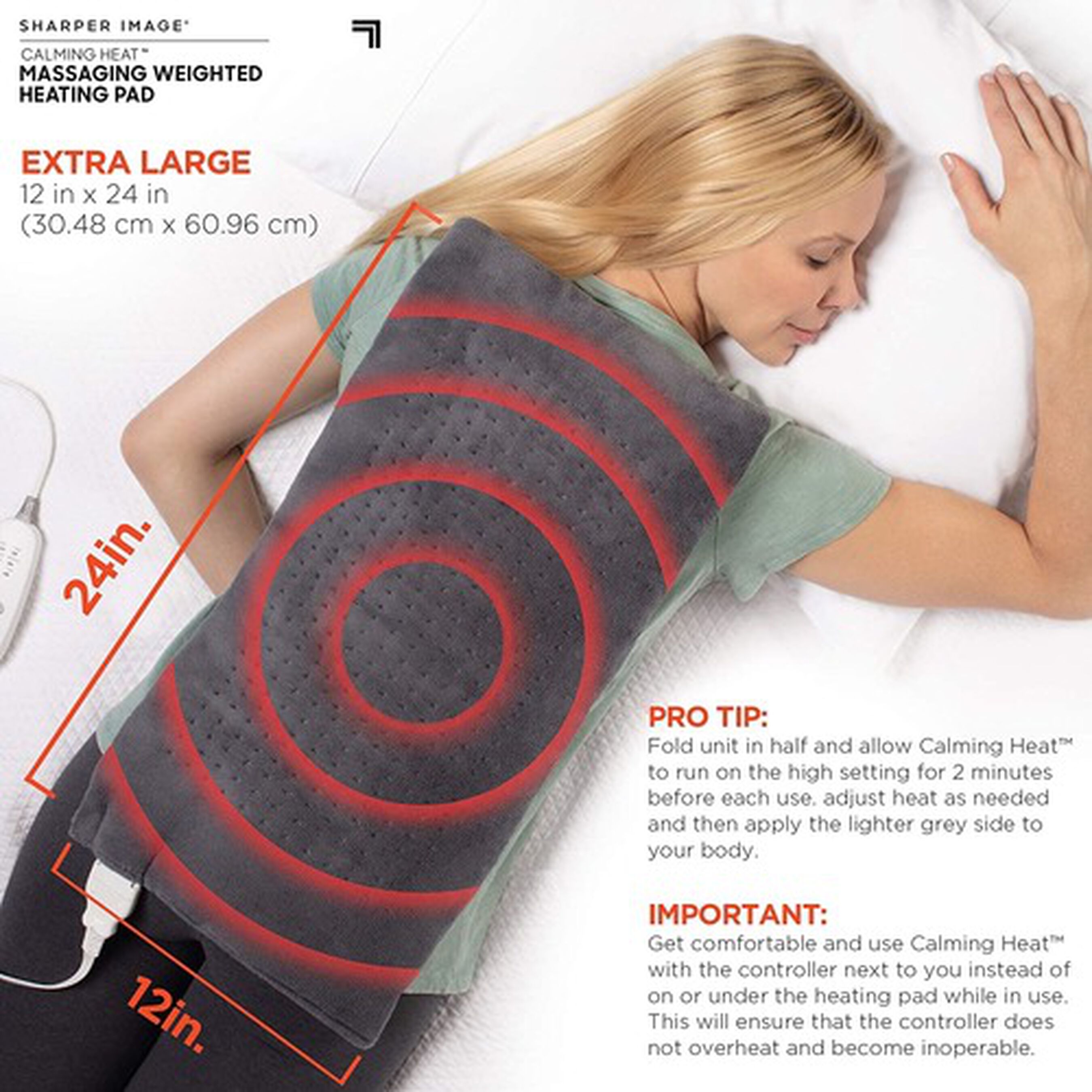 Calming Heat Massaging Weighted Heating Pad, 12 Settings 3 Heat, 9