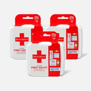 Johnson & Johnson First Aid To Go! Essential Emergency First Aid Travel Kit, 12 pieces (3-Pack)
