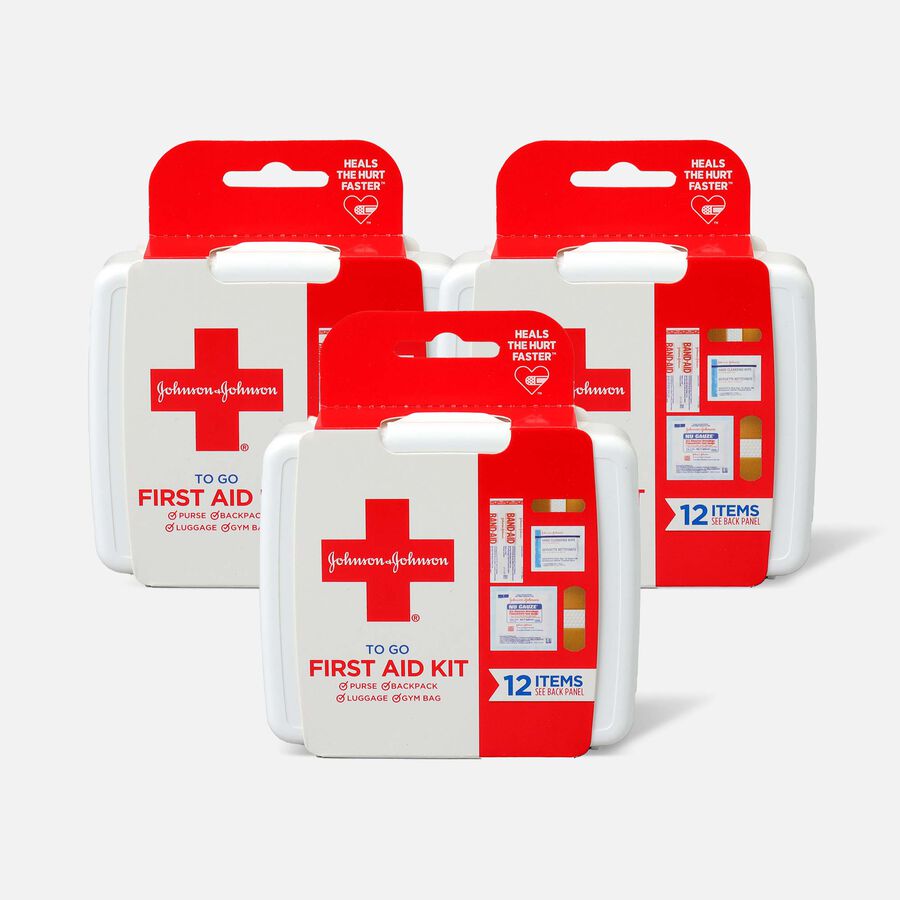 Johnson & Johnson First Aid To Go! Essential Emergency First Aid Travel Kit, 12 pieces (3-Pack), , large image number 0