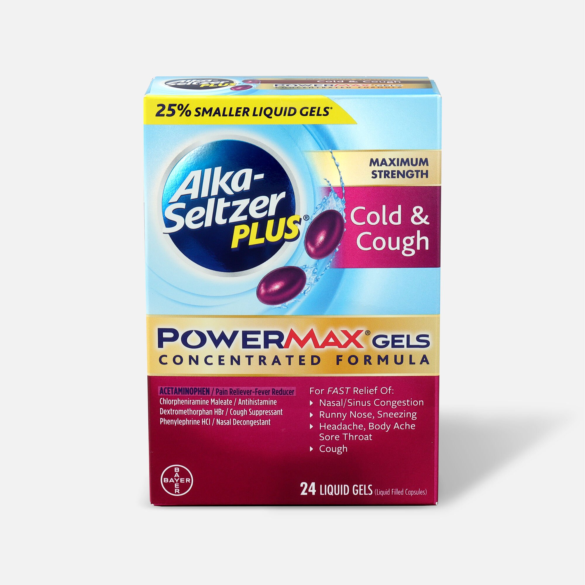 Alka-Seltzer Plus PowerMax Gels, Cold & Cough, 24ct