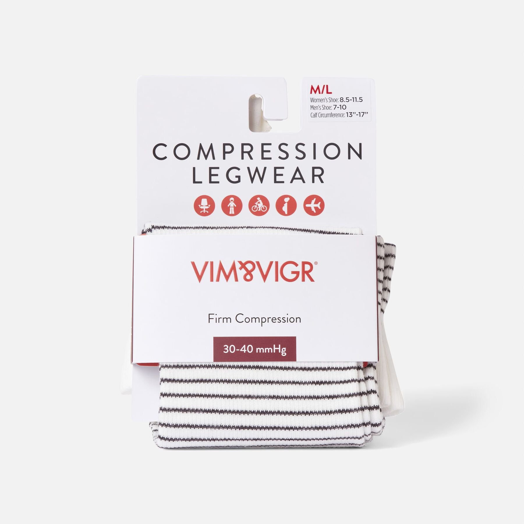 HSA Eligible VIM & VIGR Cotton Compression Socks, Pinstripe, Cream and