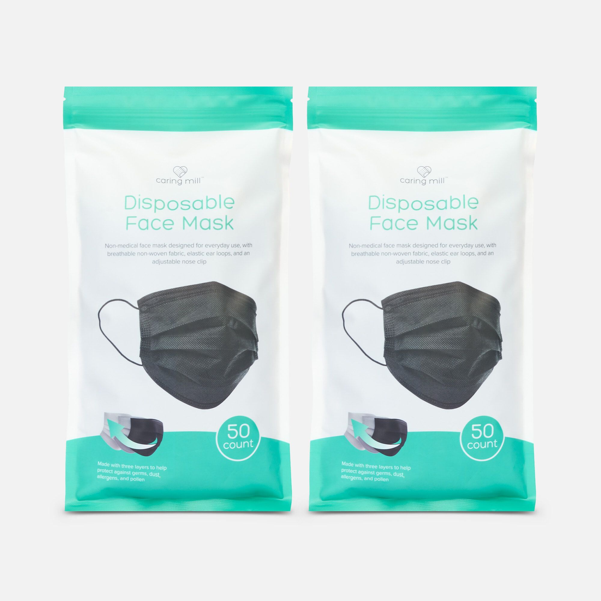 Caring Mill Disposable Face Mask, Black, 50 ct
