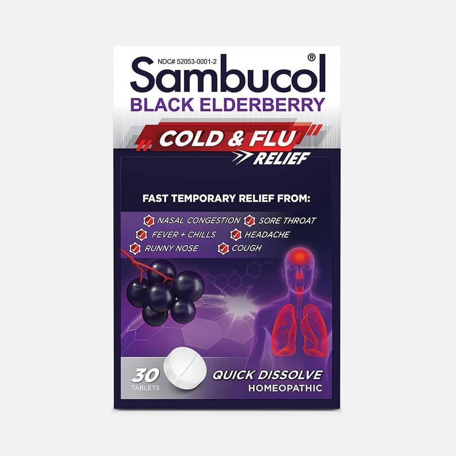 Sambucol Black Elderberry Cold & Flu Relief Tablets, 30 ct., , large image number 0