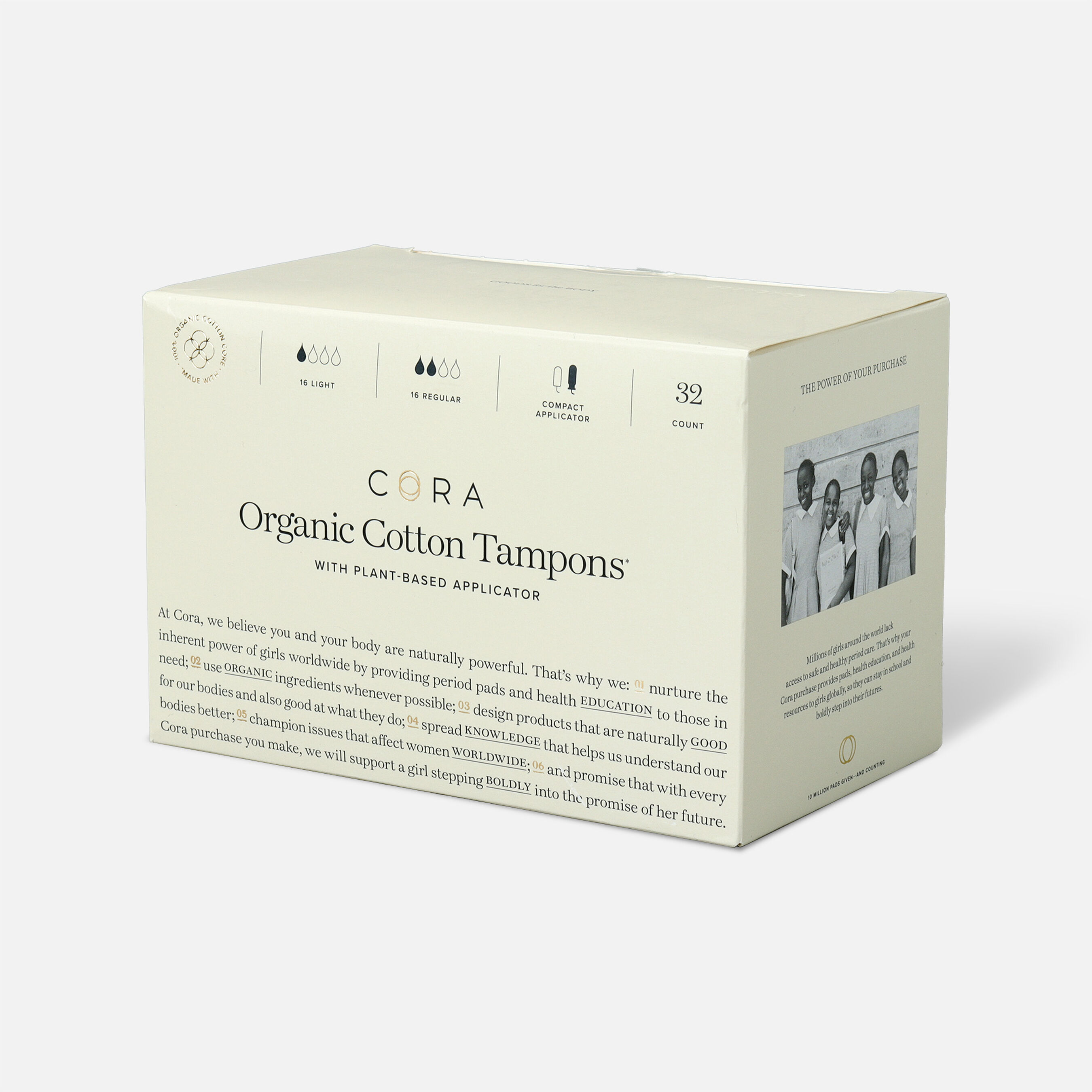 Cora Organic Cotton Applicator Tampons, Light/Regular, 32ct