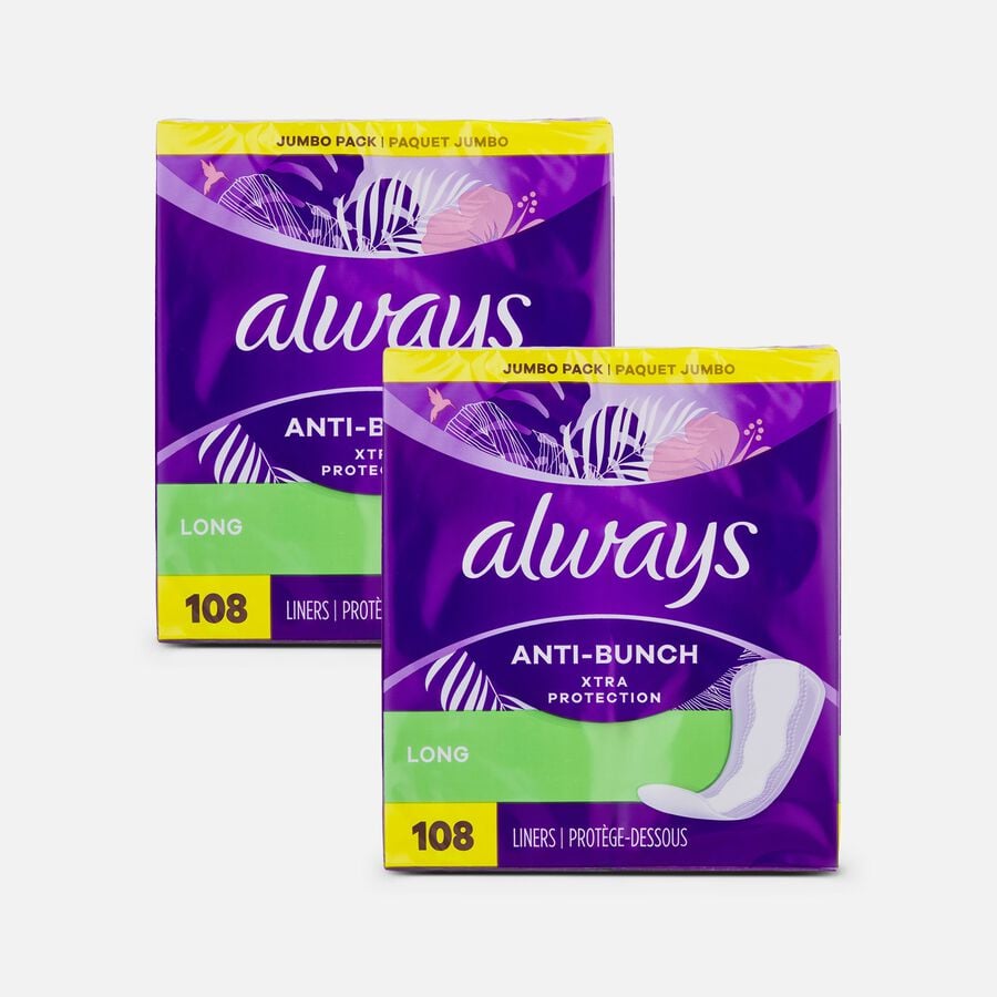 Always Panty Liners, Long, Unscented, 108 ct. (2-Pack), , large image number 0