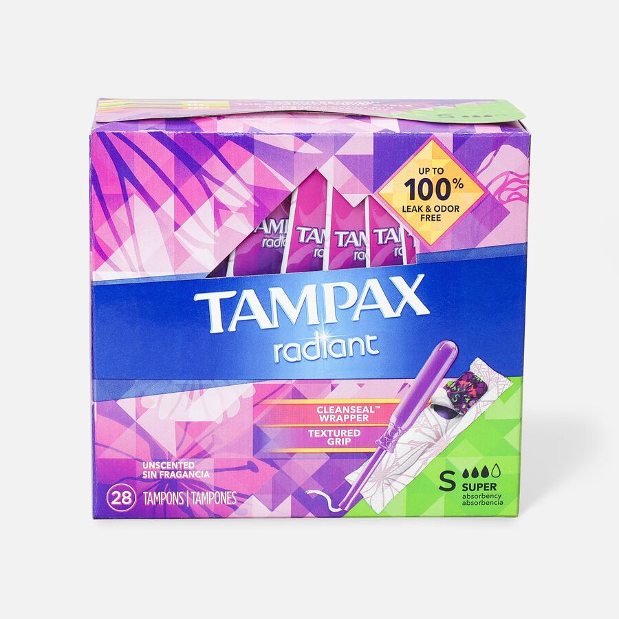 Tampax Radiant Tampons with BPA-Free Plastic Applicator and LeakGuard Braid, Unscented, 28 ct., , large image number 2