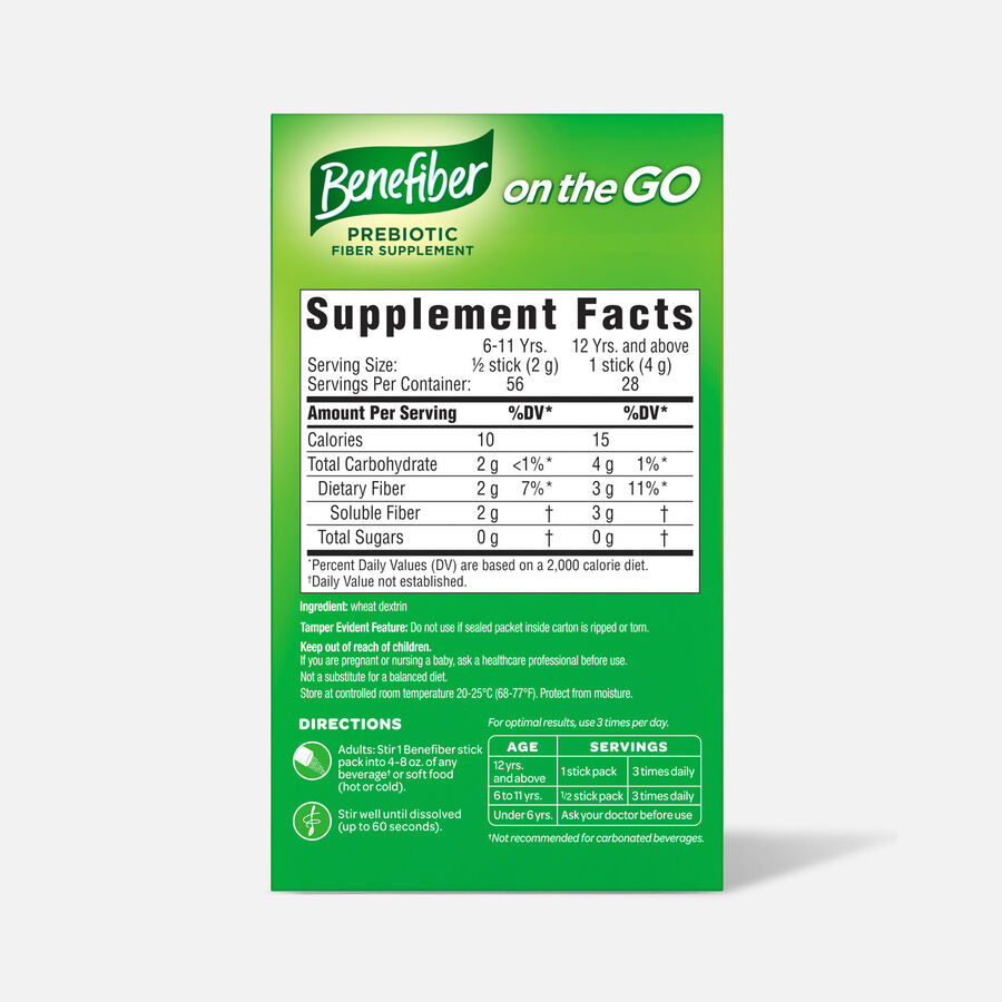 Benefiber On The Go Prebiotic Daily Fiber Supplement Powder Sticks, For Digestive Health, Unflavored, 28 ct., , large image number 1