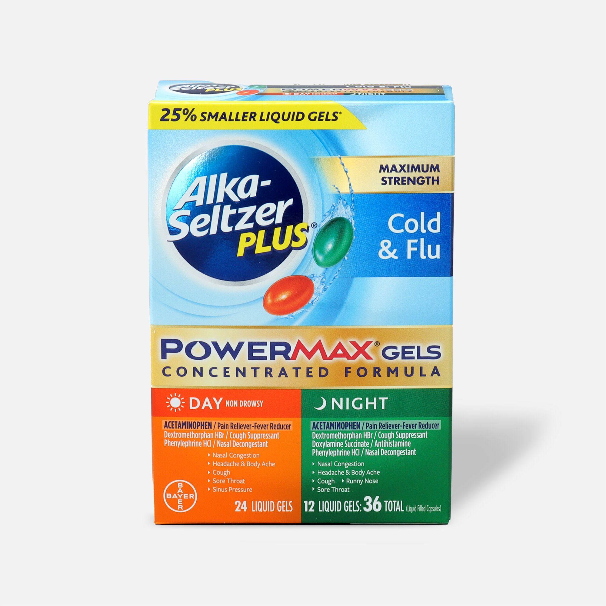 HSA Eligible Alka-Seltzer Plus PowerMax Gels, Cold & Flu, Day & Night ...