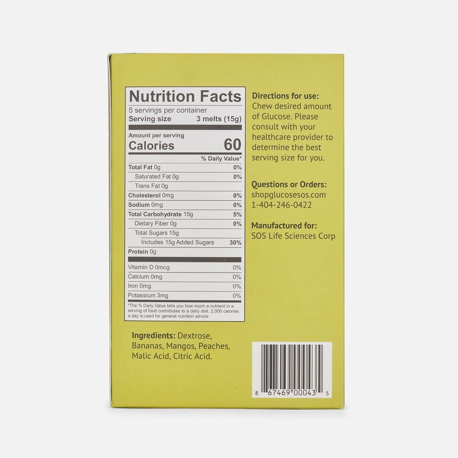 Glucose SOS Glucose Melts, Banana/Mango/Peach, 5-pack, , large image number 3