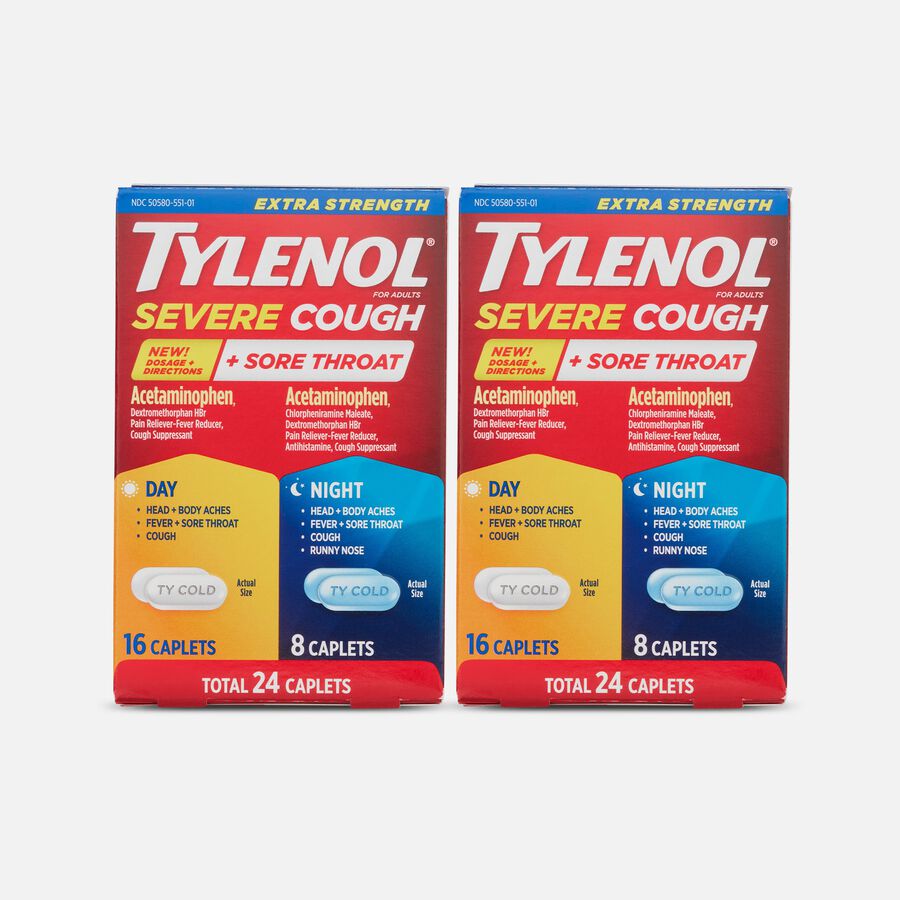 Tylenol Cold Extra-Strength Severe Cough + Sore Throat Day & Night Caplets, 24 ct. (2-Pack), , large image number 0