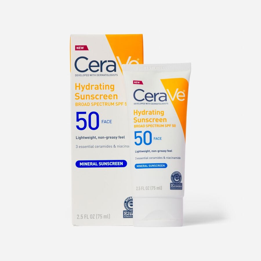 CeraVe Hydrating Mineral Face Sunscreen, SPF 50, 2.5 fl oz