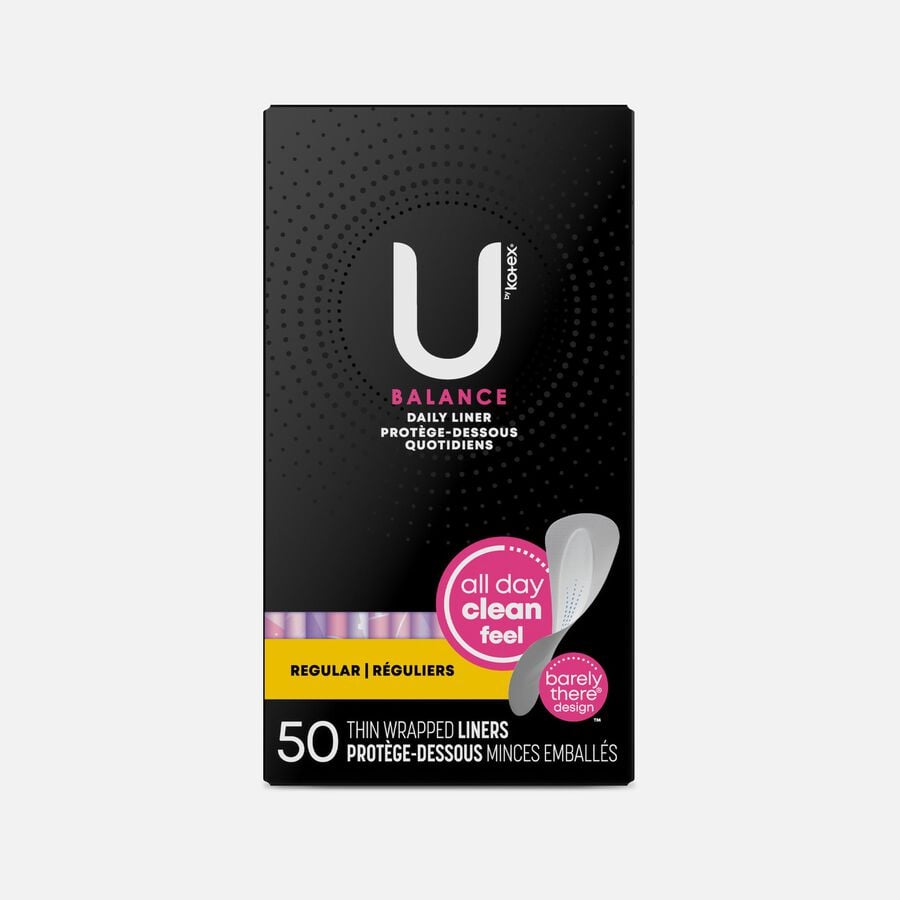 U by Kotex Balance Daily Wrapped Panty Liners, Light Absorbency, Regular Length, 50 ct., , large image number 0