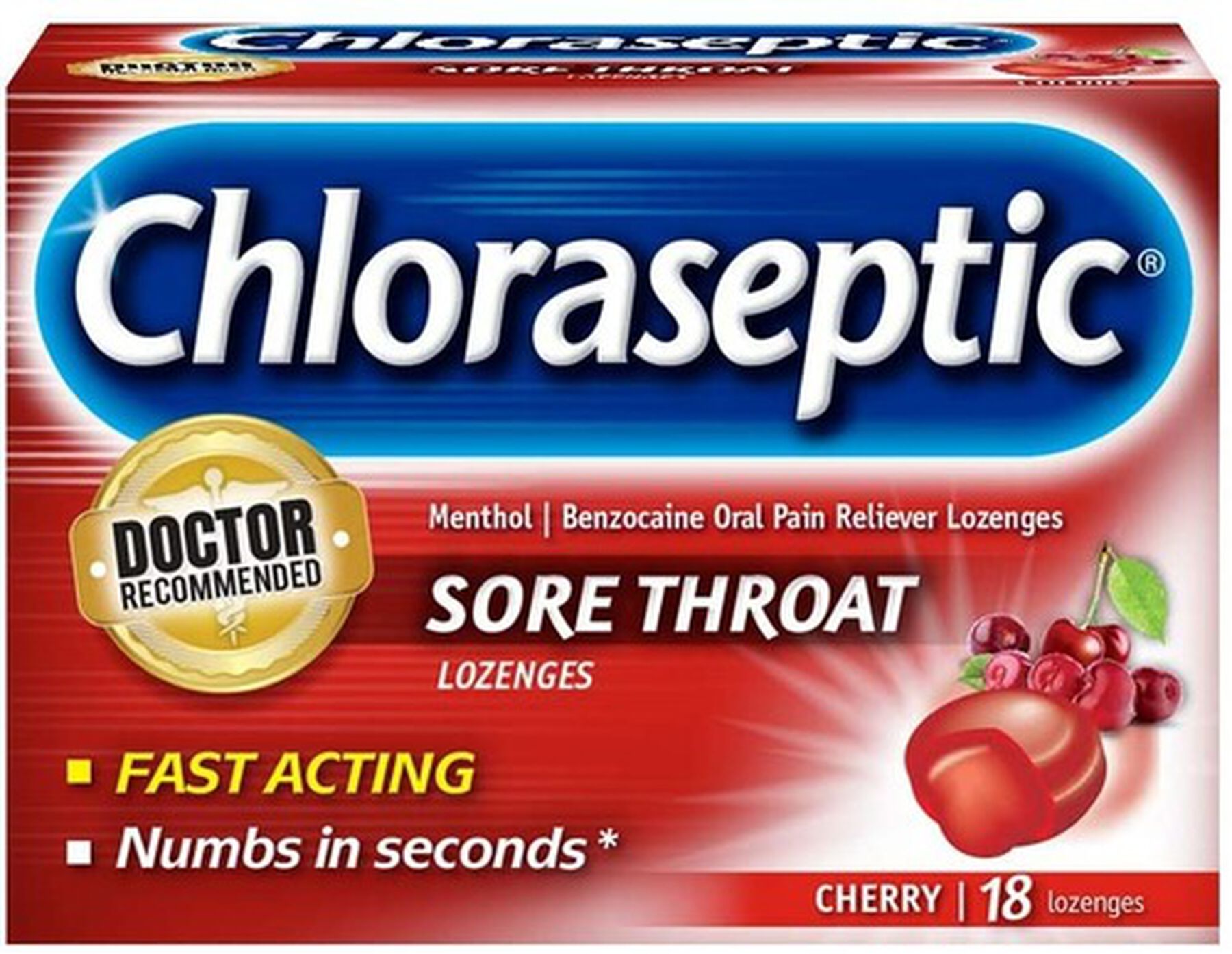 Chloraseptic, Cherry, Sore Throat Lozenges, 18 ct.