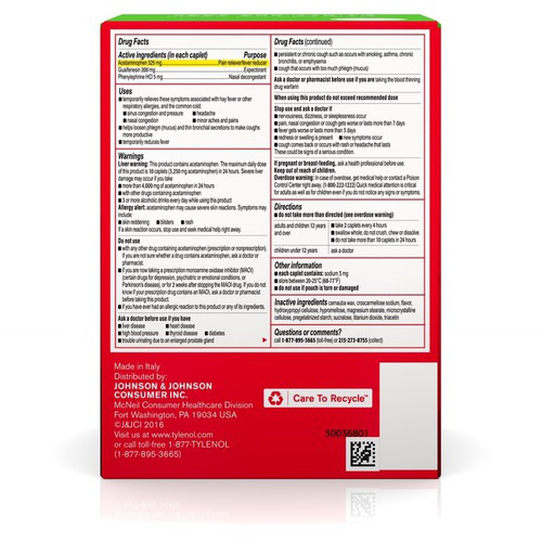 Tylenol Sinus Severe NonDrowsy Daytime Caplets, 50 Packs of 2 ct