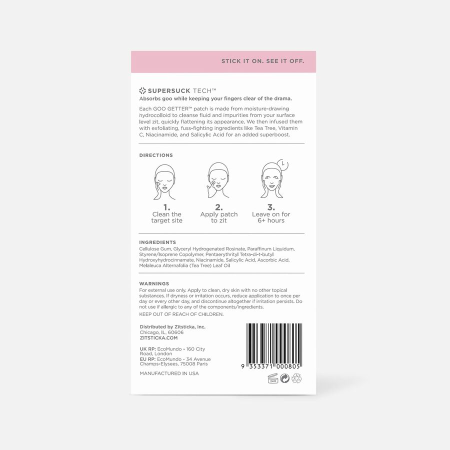 ZitSticka GOO GETTER Hydrocolloid Pimple Patches, 36 ct., , large image number 1
