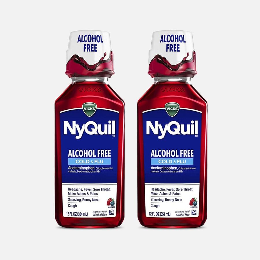 Vicks Nyquil Cold & Flu, Alcohol Free, 12 oz. (2-Pack), , large image number 0