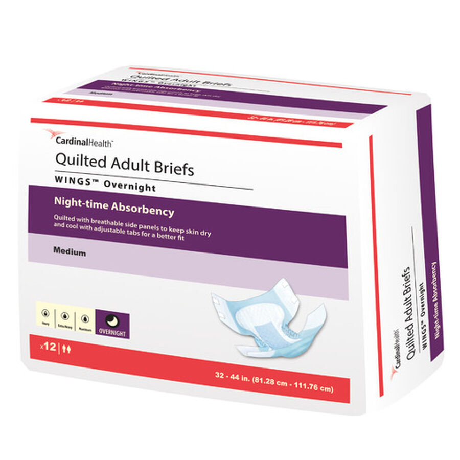 Cardinal Health WINGS™ Overnight Quilted Adult Briefs Night-Time Absorbency, Large, , large image number 0