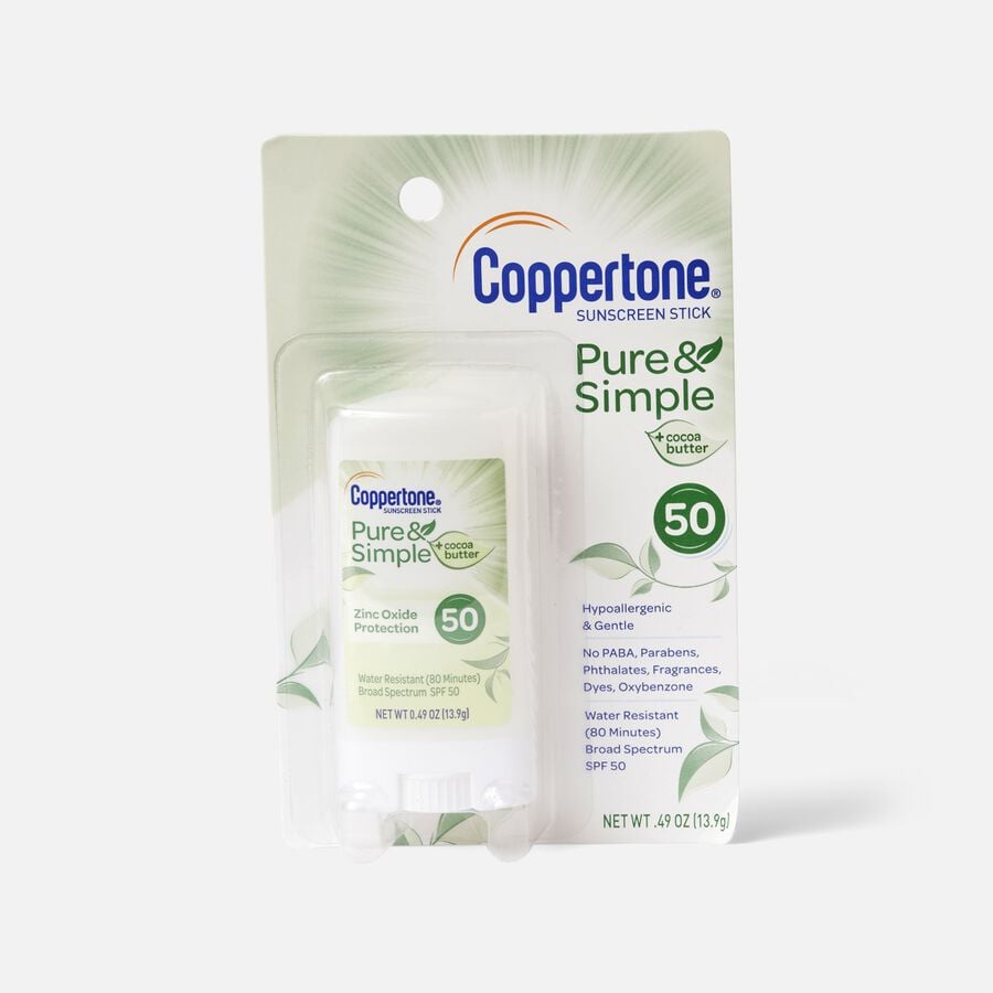 Coppertone Pure & Simple Sunscreen Stick, SPF 50, 0.49 oz., , large image number 1