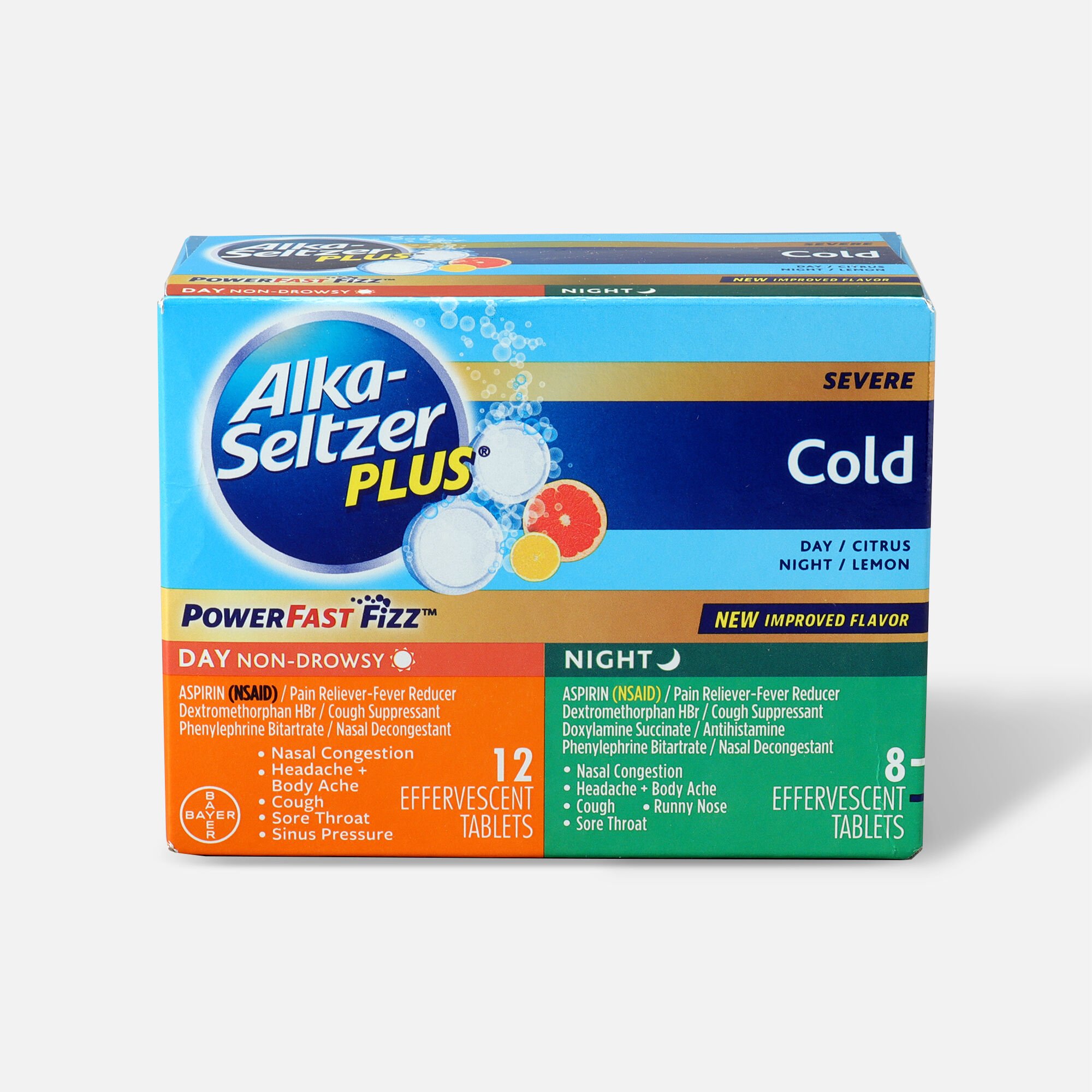 Alka-Seltzer Plus Cold PowerFast Fizz, Day & Night Effervescent Tablets ...