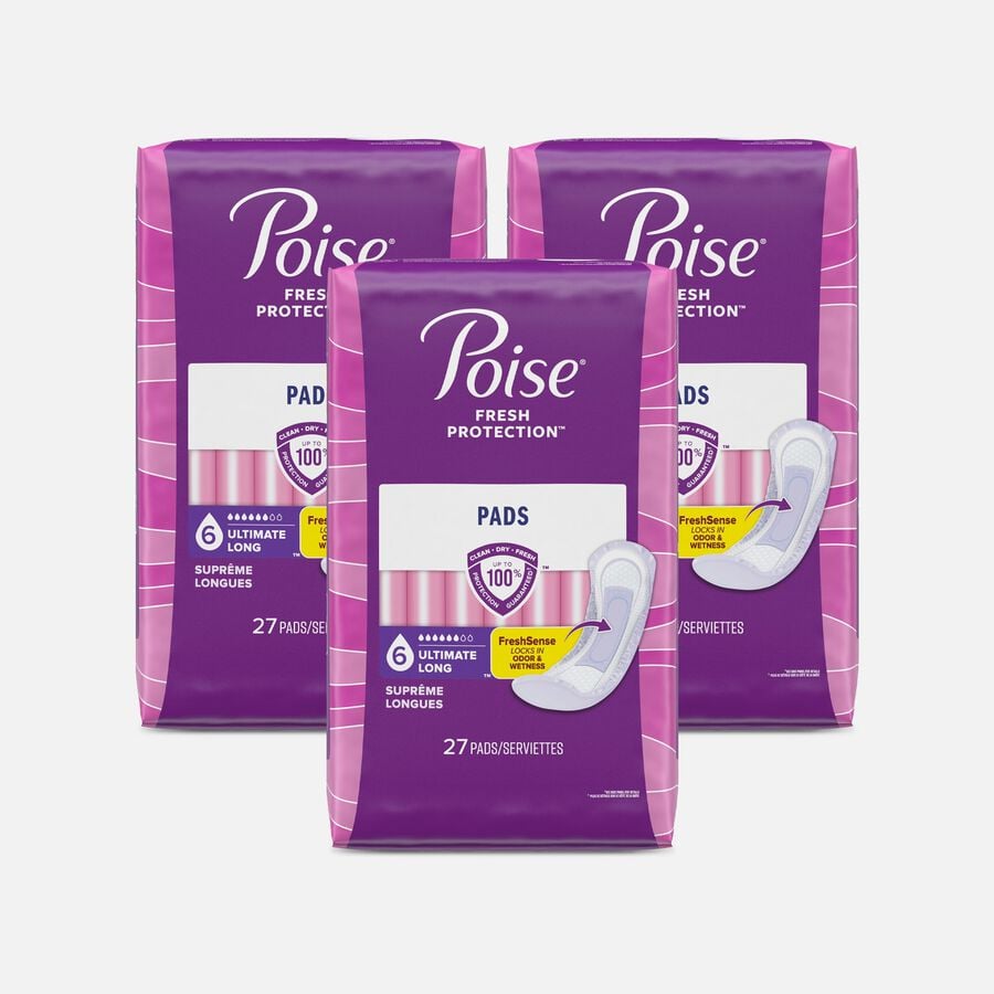Poise Incontinence Pads, Ultimate Absorbency, Long, 27 ct. (3-Pack), , large image number 0