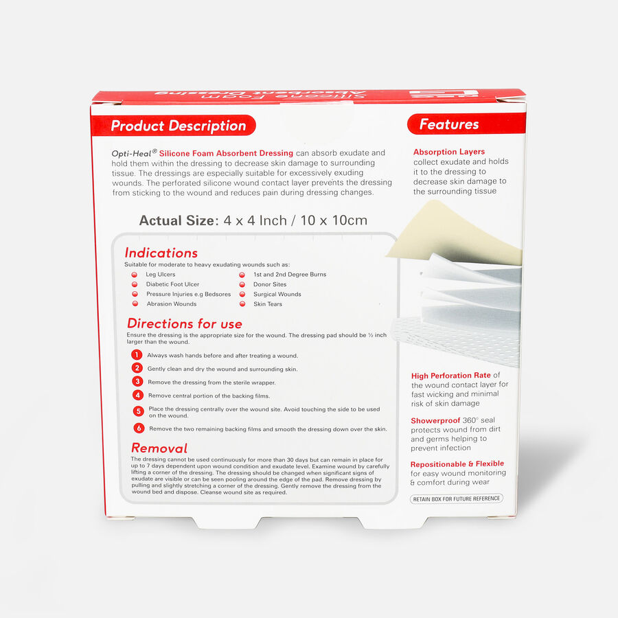 Neo G Silicone Foam Absorbent Dressing, 4 x 4, , large image number 1