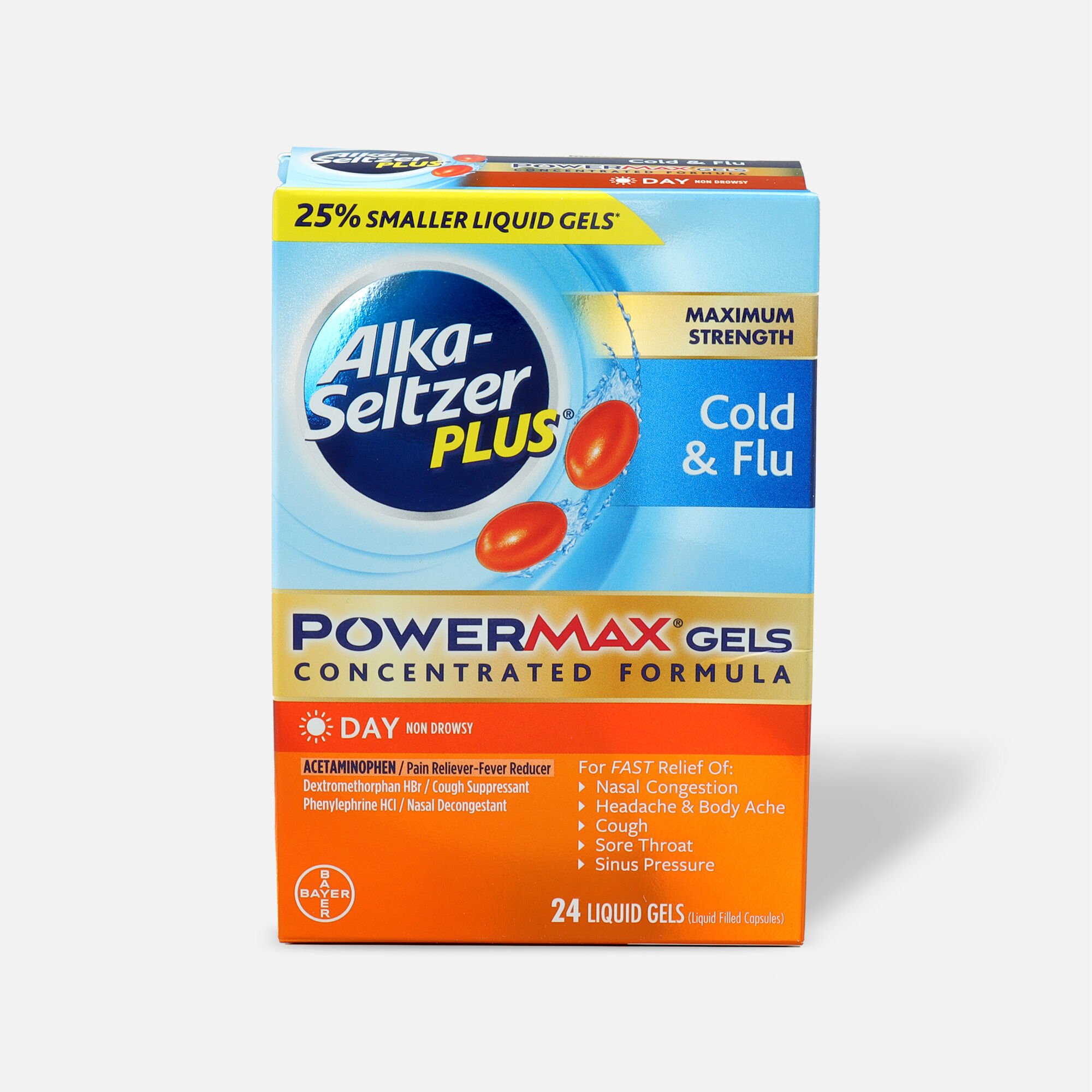 Alka-Seltzer Plus Cold & Flu PowerMax Gels, Day, 24ct