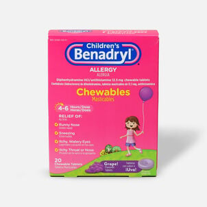 Children's Benadryl Chewable Tablets, Grape Flavored, 20 ct.